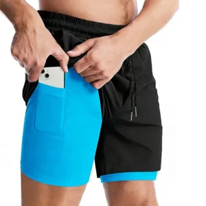 Men's Double Layer Shorts Fitness Sportwear Workout